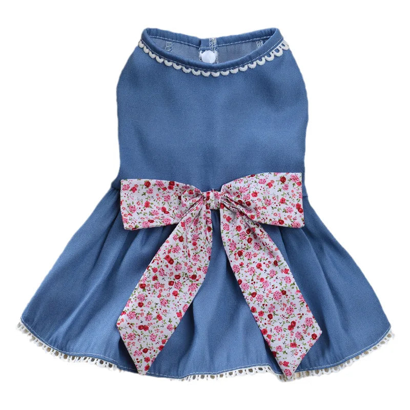 Denim Princess Skirt Comfortable Dog Dress Jeans Lace Pet Dresses for Summer Wear Elegant Bowknot Puppy Clothes Robe Pour Chien