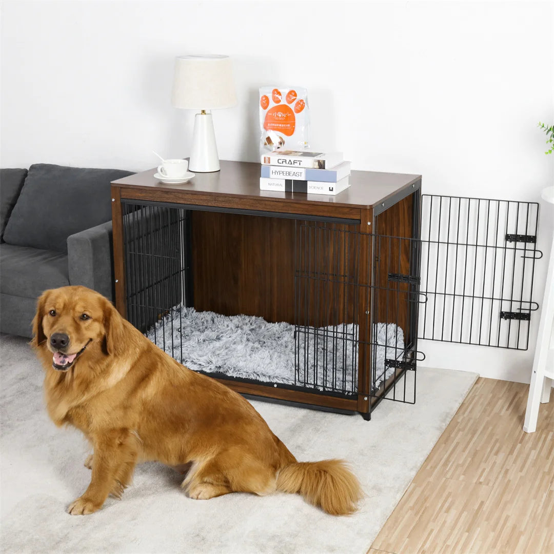 High-end Dog Crate Wooden Pet Kennel Cage End Table Indoor Furniture Brown Cage