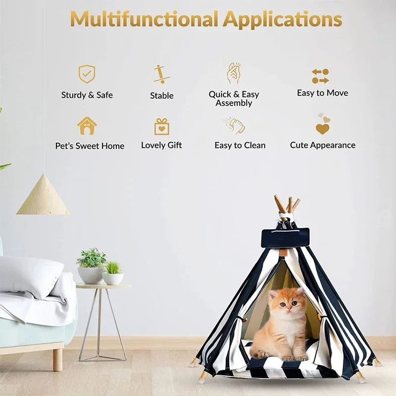 Pet Tent House Dog Bed Portable Removable Washable Teepee Puppy Cat Indoor Outdoor Kennels Cave with Cushion and Blackboard