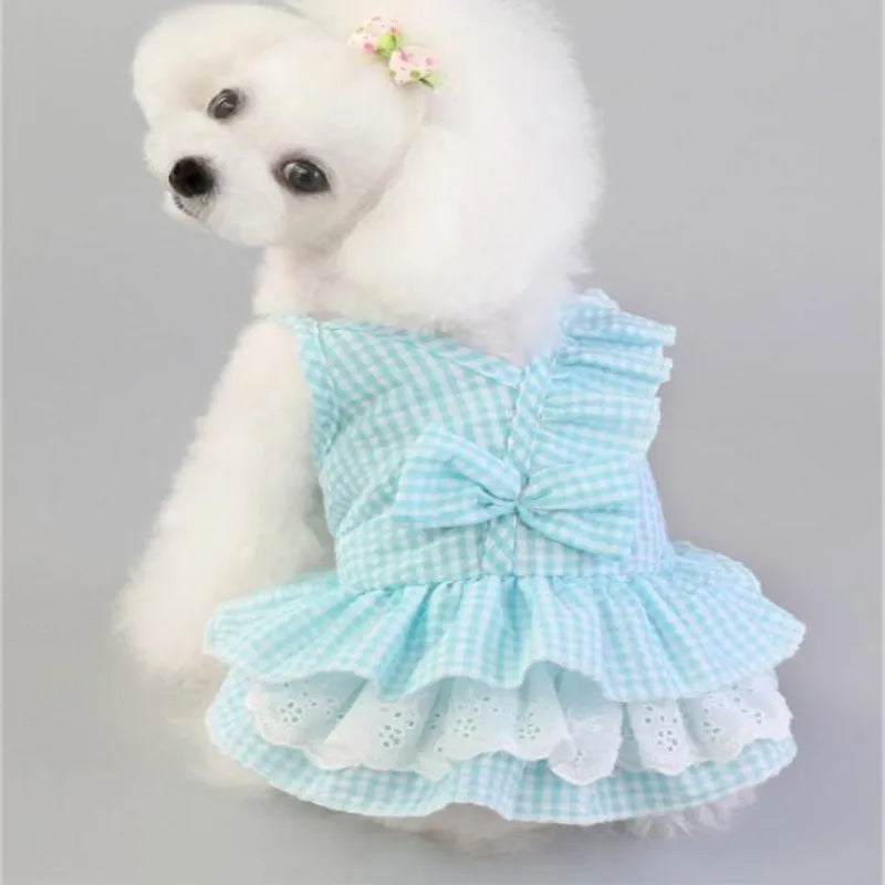 Pink Blue Pet Bulldog Dress Spring Summer Party Skirt Teddy French Cat Dress