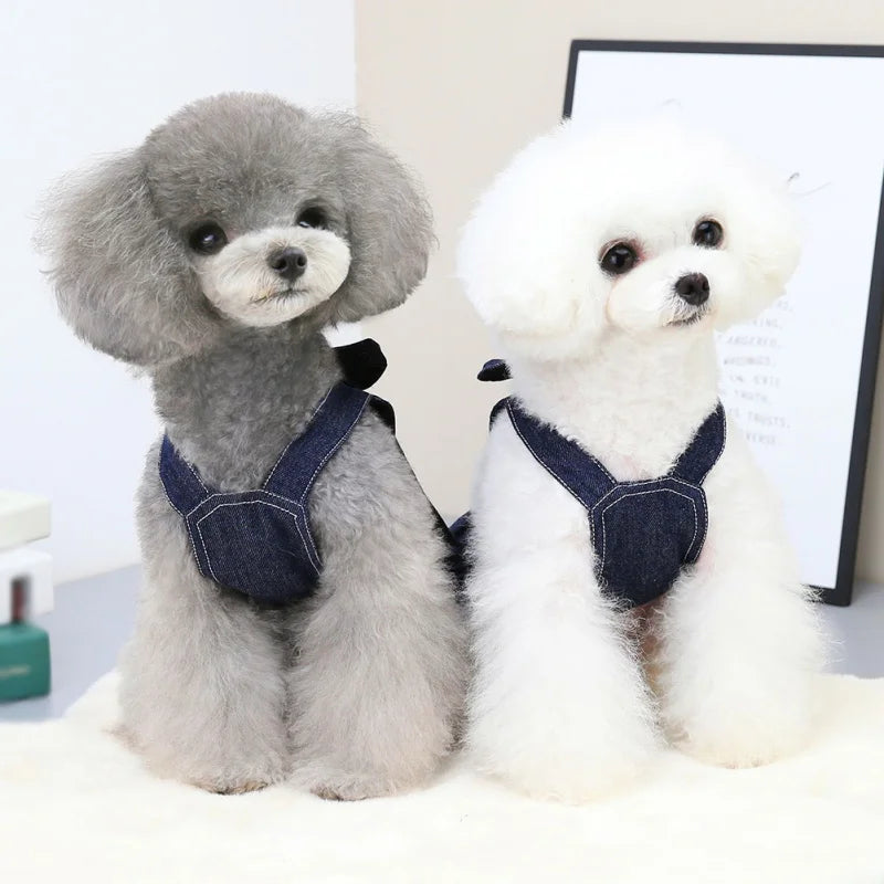 Pet Denim Dress Spring Summer Comfortable Puppy Summer Dress for Small Medium Dog Cats Cute Bow-Knot Dog Skirt