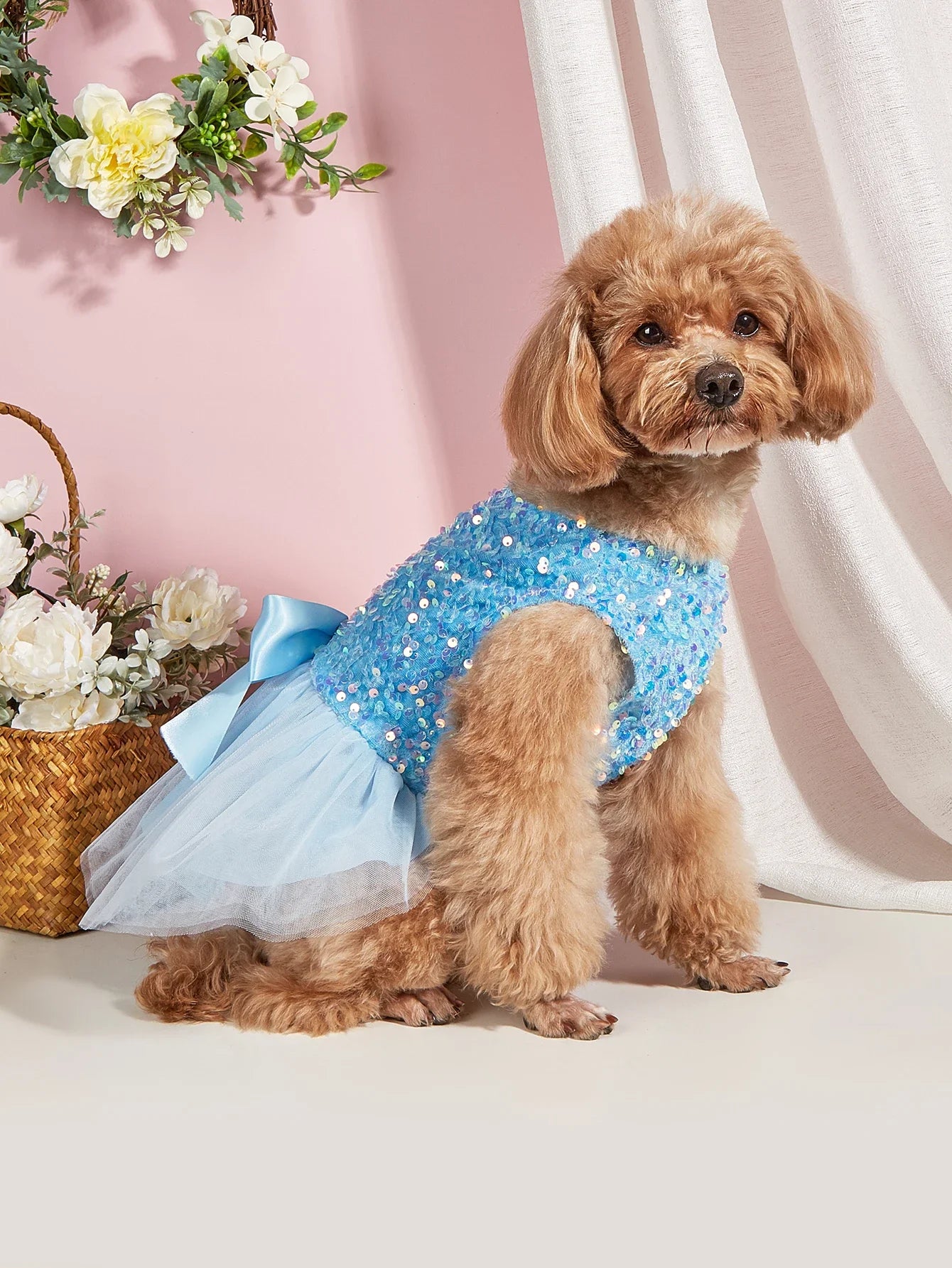 Pet Dress Dog Princess Cloth Sequin Bowknot Puppy Dresses with Tulle Doggie Kitten Costume