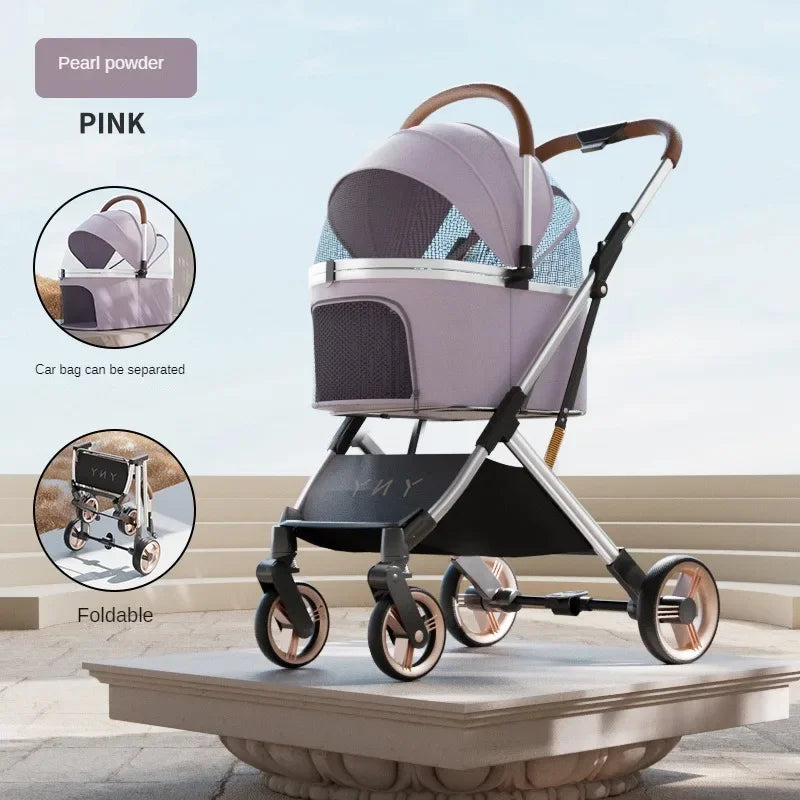 Detachable Pet Stroller Ultra-light Portable Outdoor Cat and Dog Stroller Aluminum Alloy Frame Four-wheel Shock Absorber