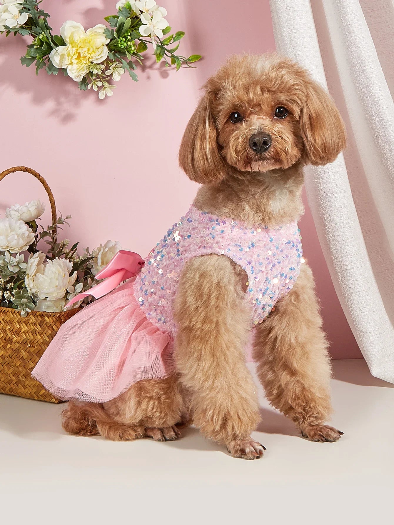 Pet Dress Dog Princess Cloth Sequin Bowknot Puppy Dresses with Tulle Doggie Kitten Costume