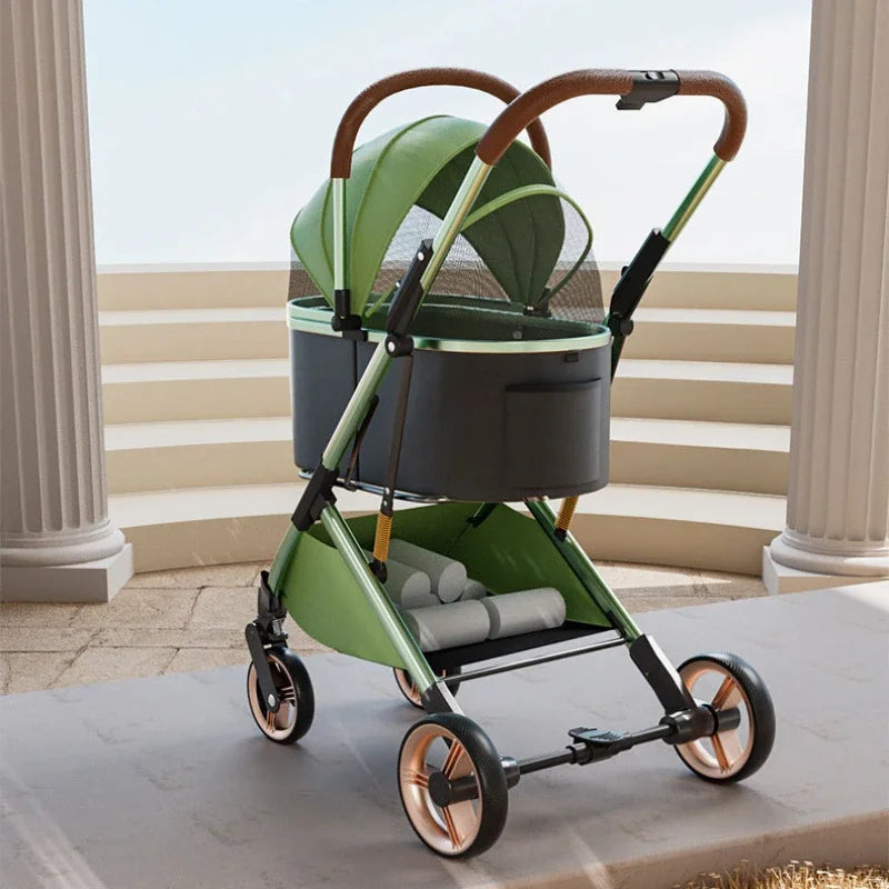 Detachable Pet Stroller Ultra-light Portable Outdoor Cat and Dog Stroller Aluminum Alloy Frame Four-wheel Shock Absorber