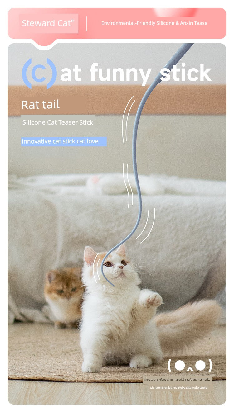 Mouse Tail Long Brush Holder Artificial Rubber Toy Cat Teaser