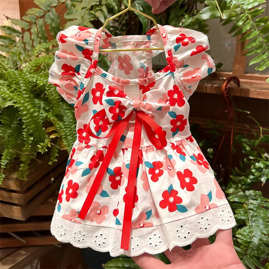 Summer Dog Clothes Floral Dog Princess Dresses Cute Puppy Accessories Cat Dog Flying Sleeves Dresses Chihuahua Girls Dog Costume