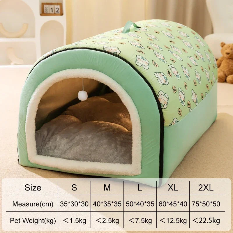 1PC Dog Cave 2 in 1 Detachable Covered Cat Bed with Ball Pendant Cat Hideaway House, Warm Washable Cozy Dog Beds for Large Dogs