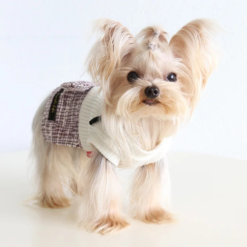 Pet Autumn and Winter Knitted Patchwork Coarse Woolen Dress New Woolen Dress Dog and Cat Clothing Puppy Clothes for Small Dogs