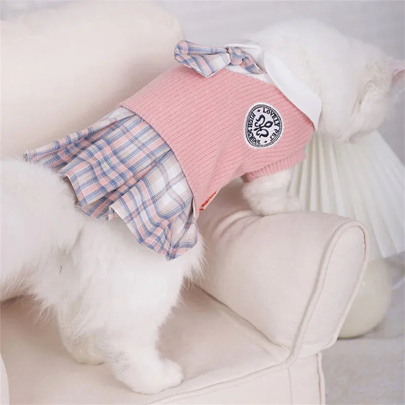 Winter Knitted Pet Clothes Couple Dog Dress for Dogs Skirt Autumn Dresses Yorkshire Clothes for Dog Chihuahua Pet Cat Dress