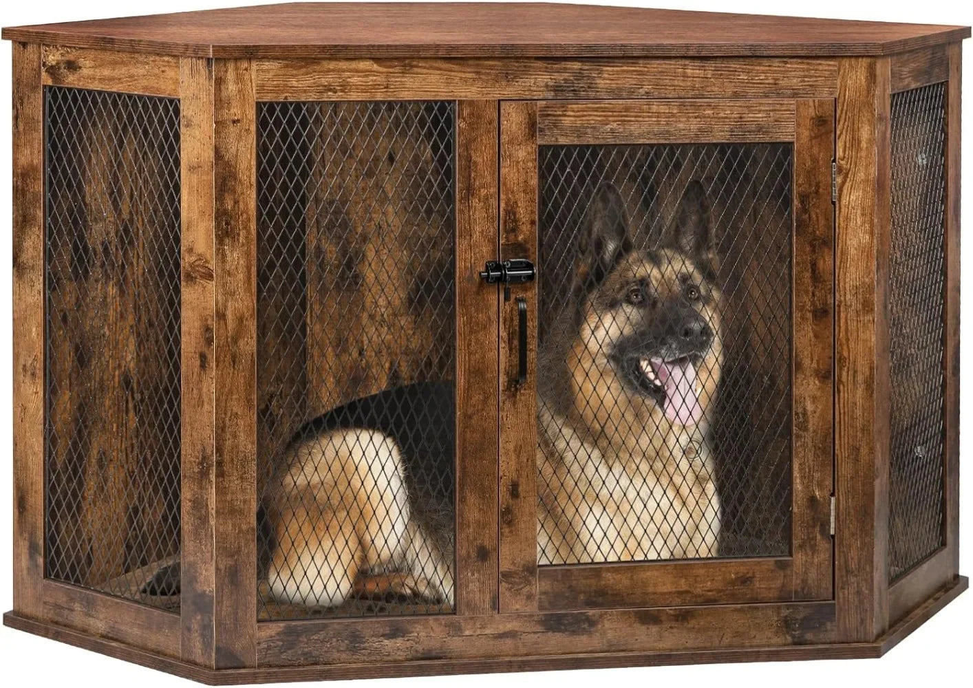 Corner Dog Crate Furniture 44/52inch Wooden Dog Kennel Furniture with Mesh Decorative Wood Dog House for Indoor use