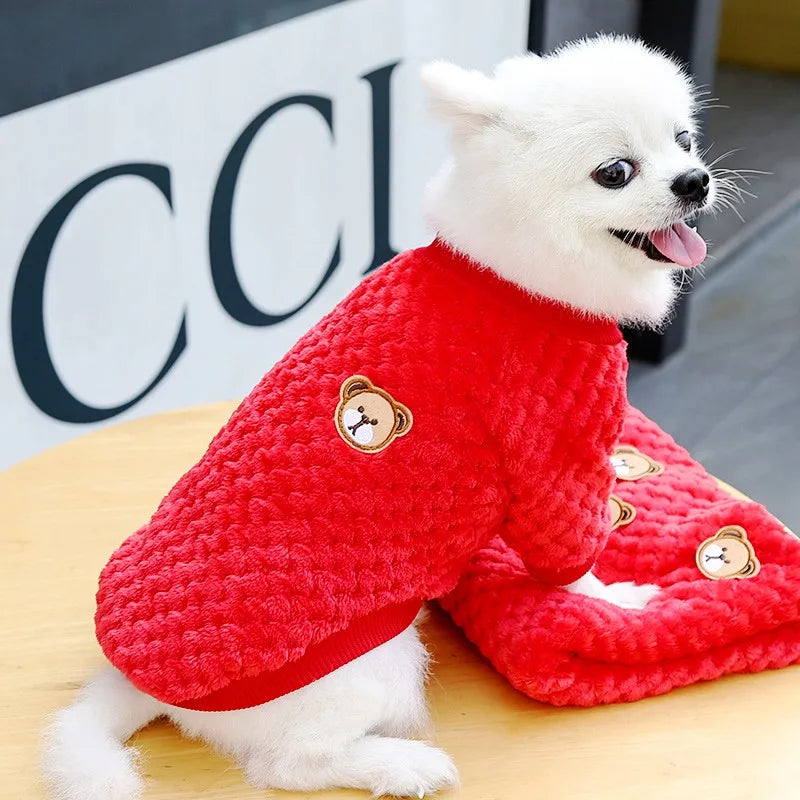 Winter Warm Dog Hoodies Pet Dog Clothes Soft Puppy Pullover Cute Bear Print Cat Sweatshirt Fashion Pet Hoodies Chihuahua Clothes