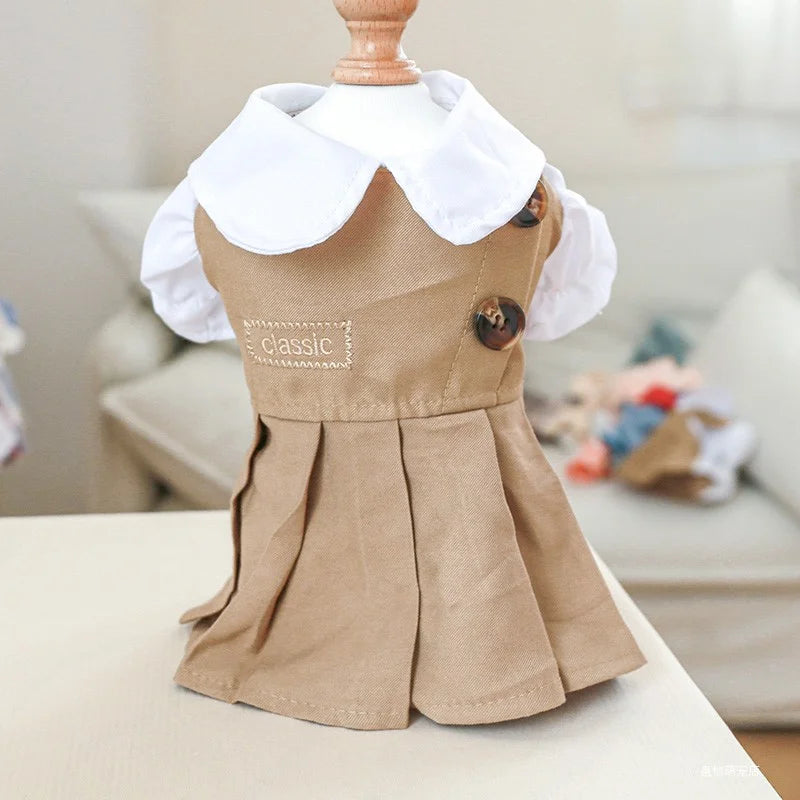 PETCIRCLE Dog Clothes Khaki Doll Collar Dress For Small Dog Puppy Pet Cat All Season Pet Cute Costume Pet Clothes Dog Coat Skirt