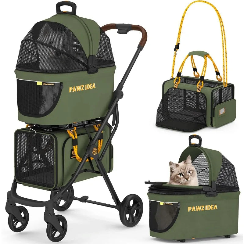 PAWZIDEA Double Pet Stroller for 2 Cats Dogs Small & Medium, TSA Airline Approved Cat Carrier Expandable, Cat Stroller