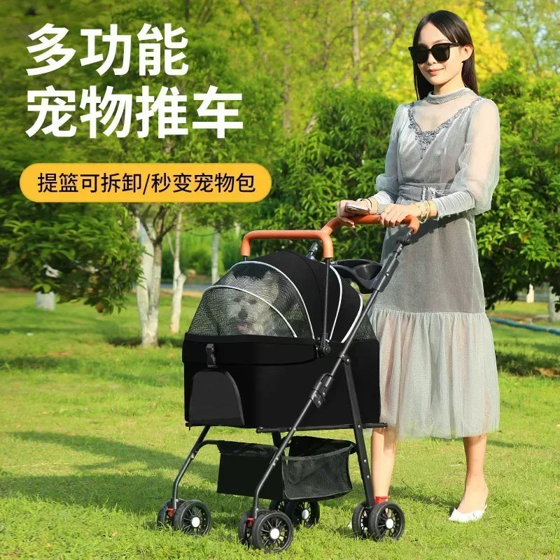 Pet Stroller Dog Cat Large and Small Dog Out Pet Cart Outdoor Travel Lightweight Foldable