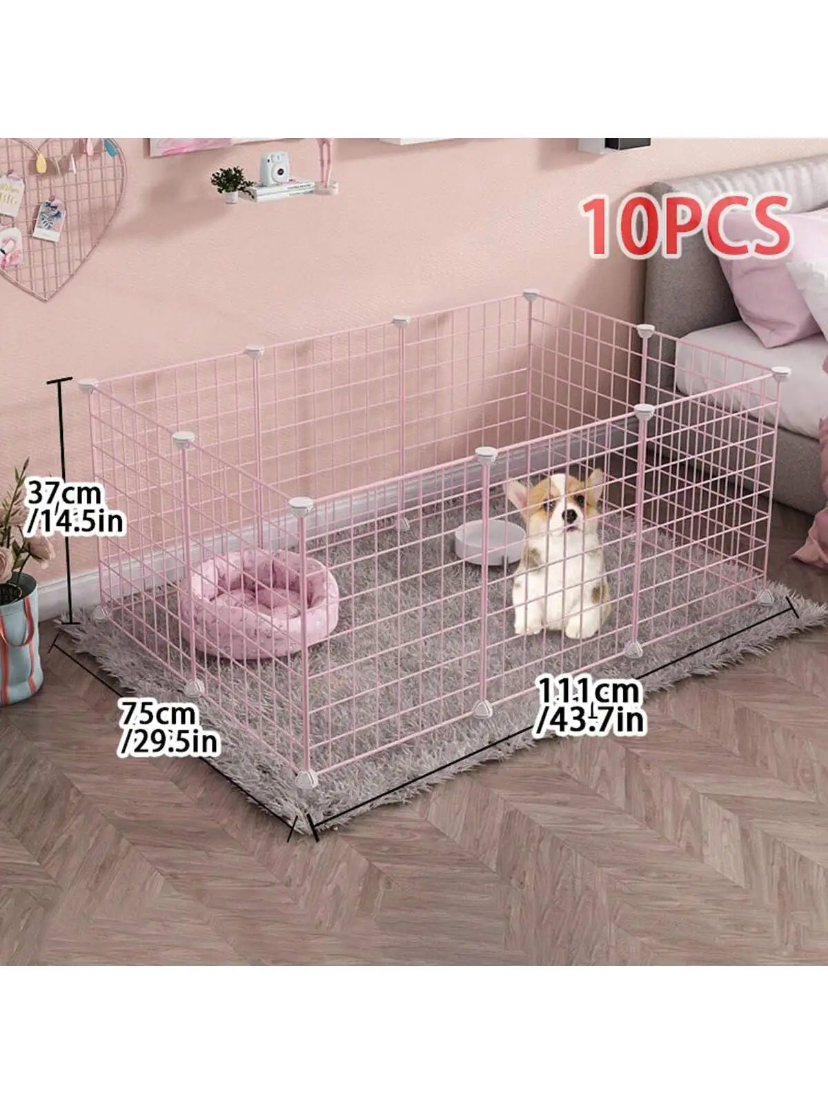 Pink dog pet fence Indoor isolation dog cage Small dog iron guardrail Free combination pet fence for cats and dogs