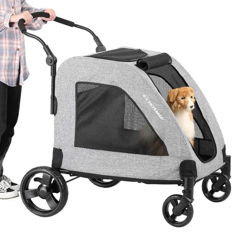 XL Extra Large Dog Stroller Adjustable Handles Lightweight Folding Pet Stroller All-Terrain 4 Wheel for 2 Medium Dogs