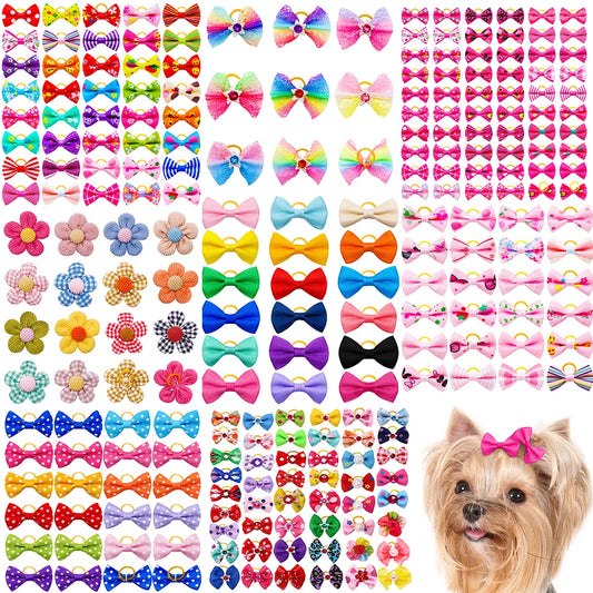 10/20pcs Colorful Small Dog Bows Puppy Hair Bows Decorate Small Dog Hair Rubber Bands Pet Headflower Supplier Dog Accessories