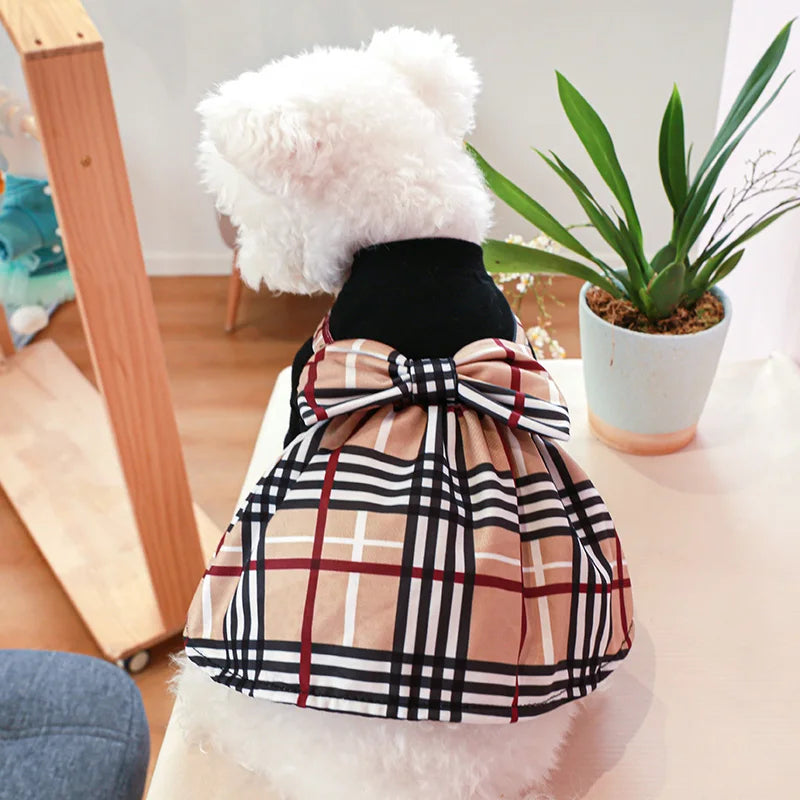 Pet Dog Cat Clothes Spring Summer Dress Big Bow Plaid Puppy Floral Print Skirt Casual Tutu Coat Dress For Small Dog Pet Apparel