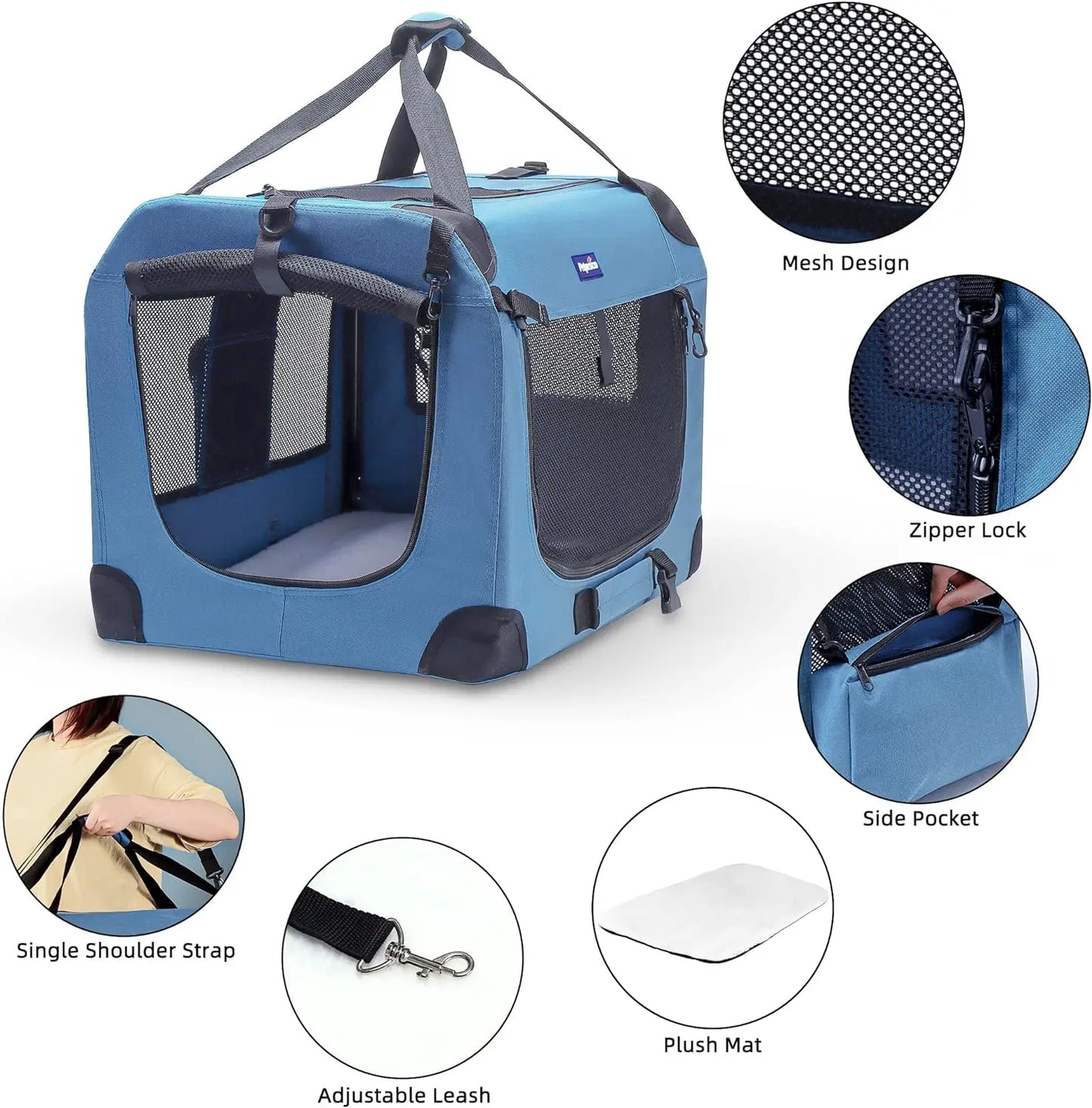 Portable Folding Dog Crate with Soft Warm Blanket, Folding Bowl for Indoor and Traveling, Feline Backpacks