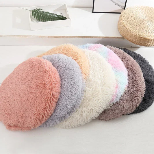 Cama de felpa para gatos, redonda, para gatos, perros pequeños, suave, de vellón, para dormir, para cachorros y gatitos, cojín para mascotas, accesorios para gatos