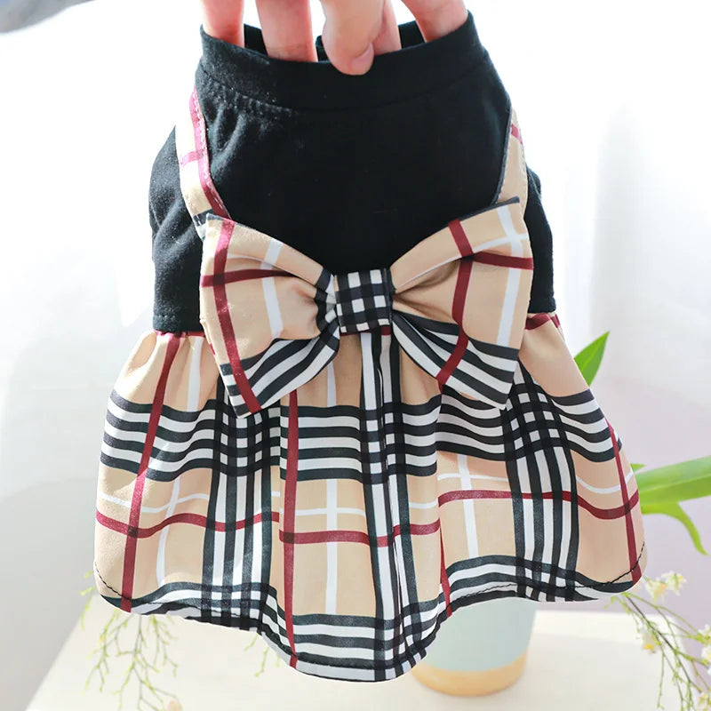 Pet Dog Cat Clothes Spring Summer Dress Big Bow Plaid Puppy Floral Print Skirt Casual Tutu Coat Dress For Small Dog Pet Apparel