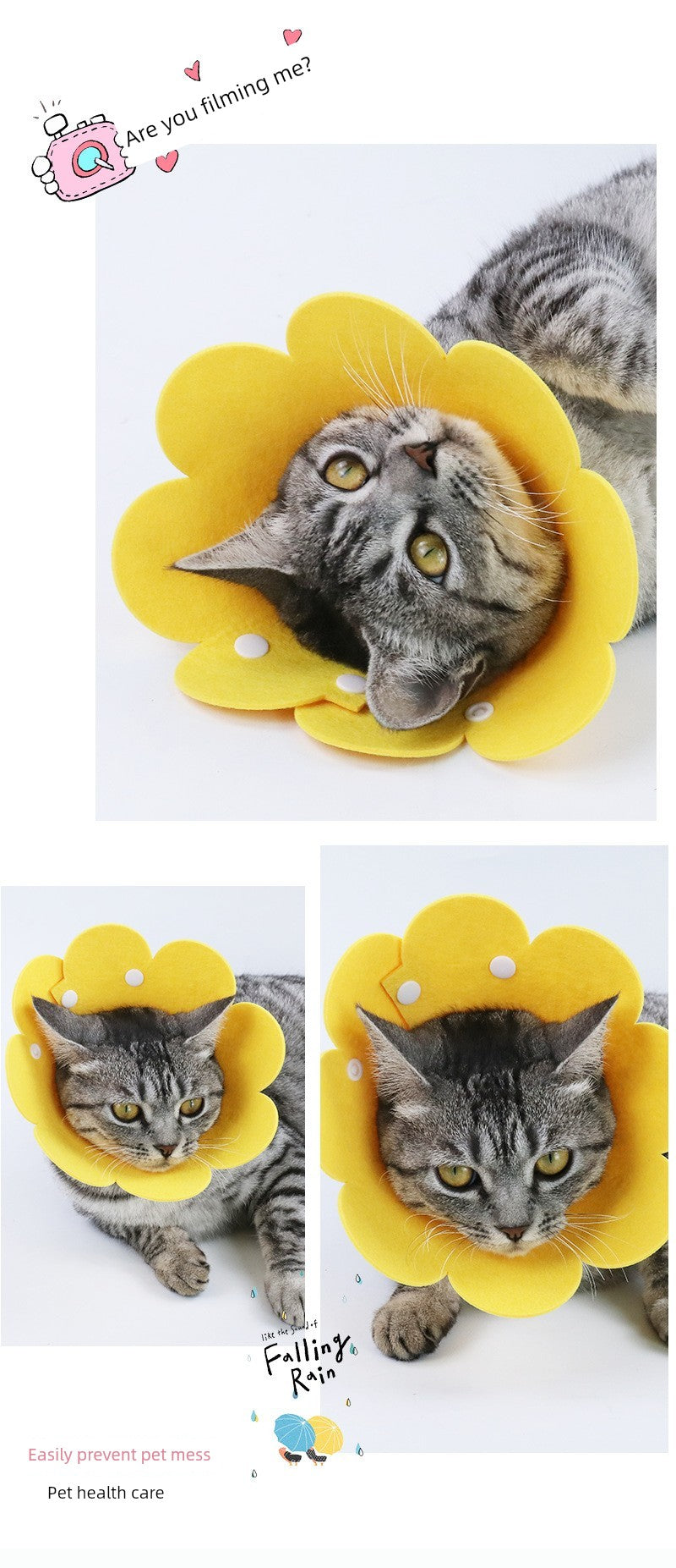 Elizabeth Ring Pet Dog Cat Felt SUNFLOWER Snap Collar Anti-Licking Wound Neck Sterilization Shame Ring