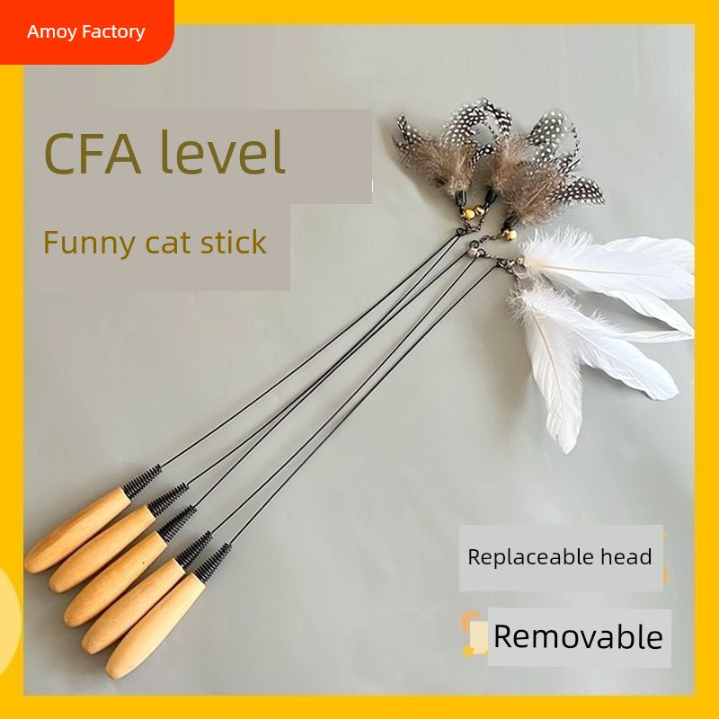 CFA Relieving Stuffy Handy Gadget Replacement Head Wooden Handle Cat Teaser