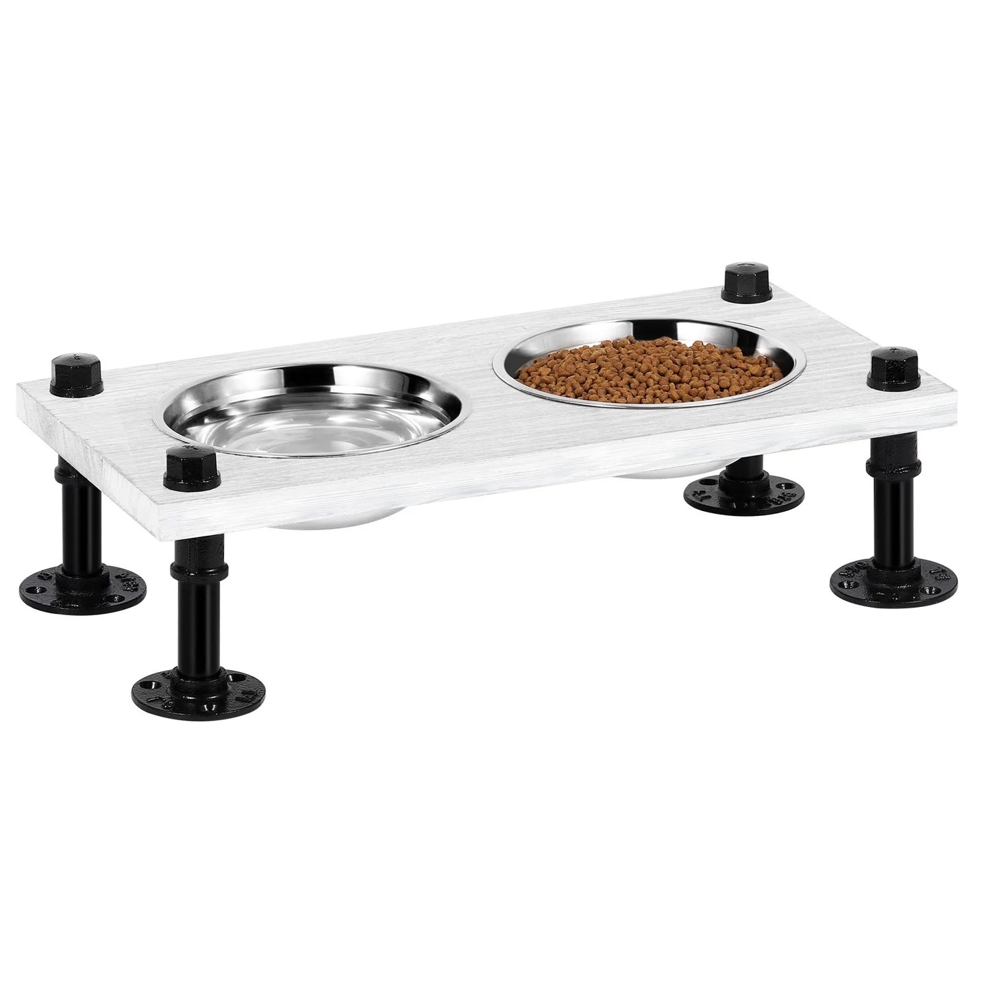 Elevated Dog Bowls Raised Dog Bowl Stand with 2 Stainless Steel Dog Bowls Small Dog Bowls with Non-Slip Base and Wooden Surface