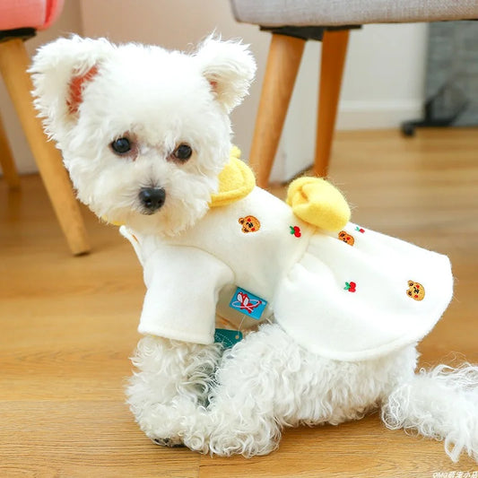 1PC Pet Clothing Cat Autumn/Winter Thickened Cheese Bear Princess Dress White Suitable for Small and Medium Dogs