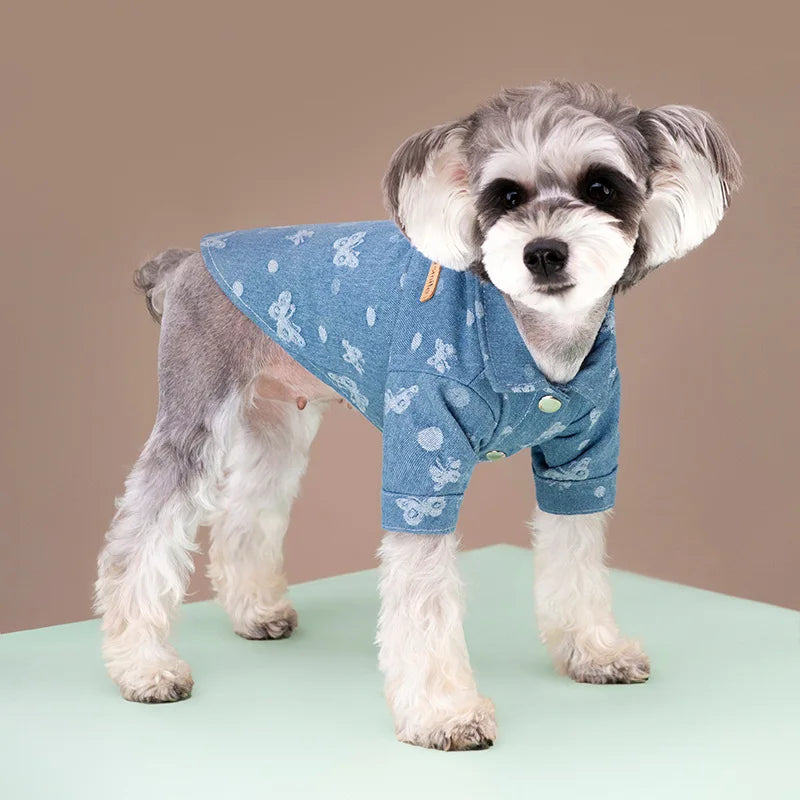 Autumn Winter Dog Denim Shirt Fashion Dog Warm Clothes Bear Print Dog Jean Vest Chihuahua Bichon Pet Clothing Puppy Costume