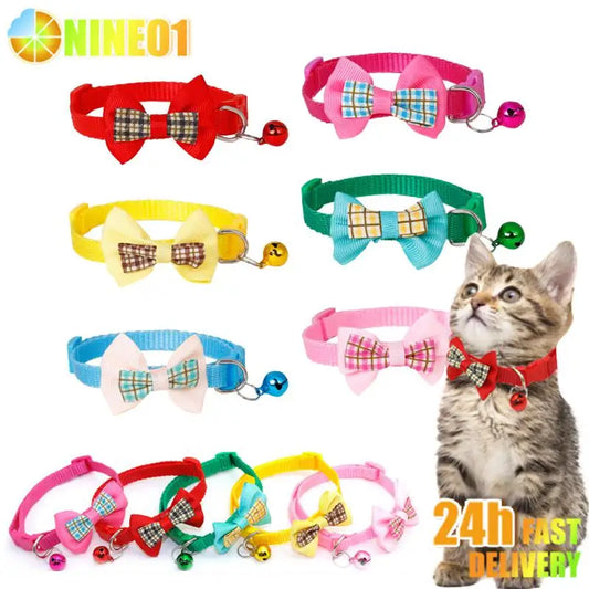 3-1PCS Adjustable Lattice Bow Tie For Dogs Cats Beautiful Collar With Bell Christmas New Year Gift For Puppies Pet Accessories