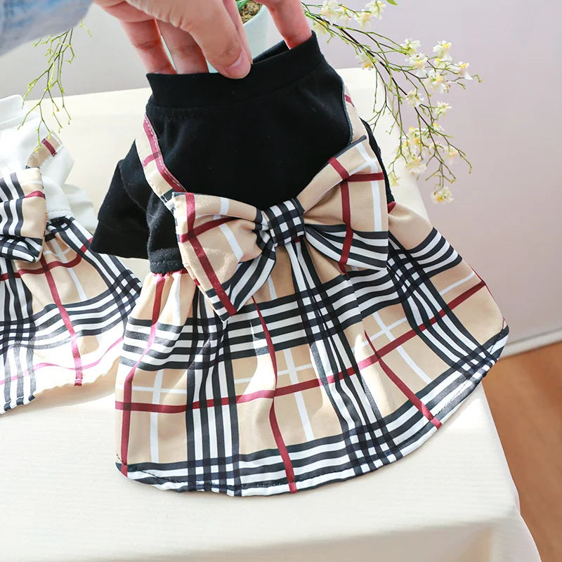 Pet Dog Cat Clothes Spring Summer Dress Big Bow Plaid Puppy Floral Print Skirt Casual Tutu Coat Dress For Small Dog Pet Apparel