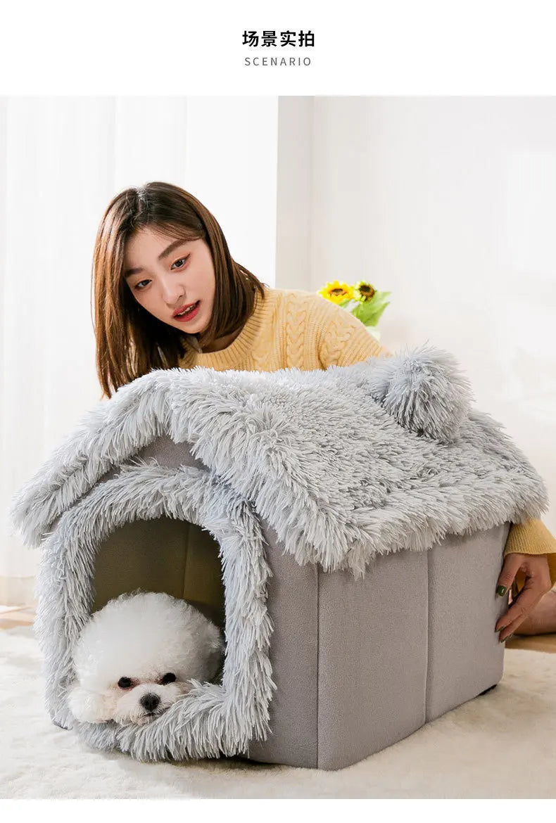 Medium Dog Kennel Indoor Soft Comfortable Puppy House Removable Small Dog Bed Cave Winter Warm Pet Sleeping Mat Portable