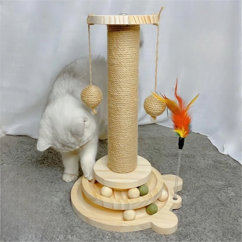 Juguete para gatos, rascador para gatos, plato giratorio para gatos, divertido palo para gatos, bolas, tablero rascador de sisal duradero, suministros para gatos, columna de agarre para gatos