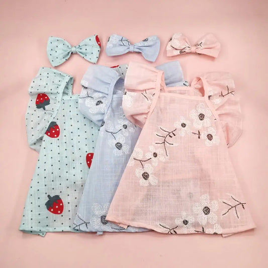 Dog dress for Female Pet Cat Puppy Floral Princess Skirt Summer Puppy Dog Skirt Cotton with Bow-knot Headwear Pet Supplies