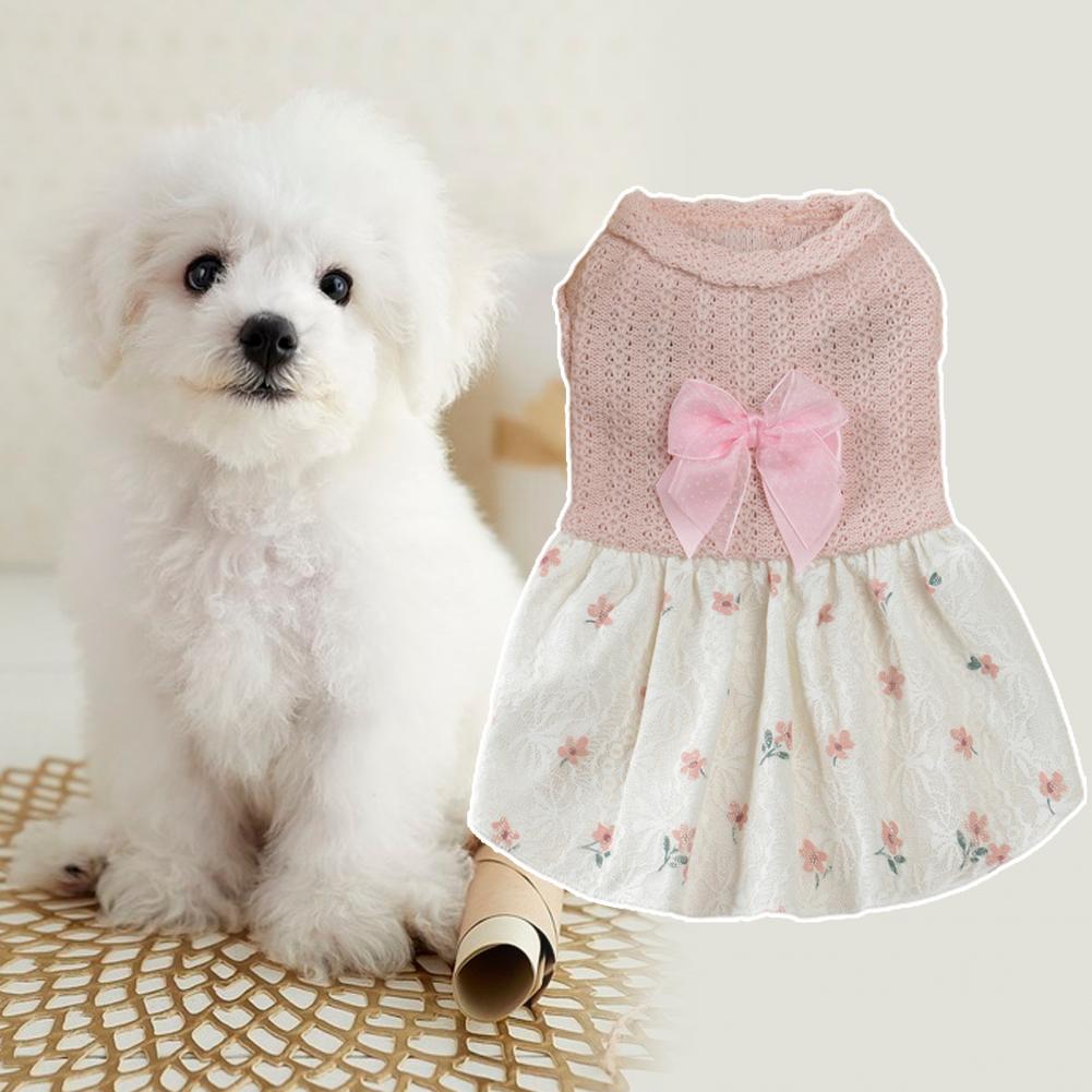 Adorable  Stylish Sweet Ladylike Dog Dress Cotton Dog Clothes Bow Tie   for Daily Life