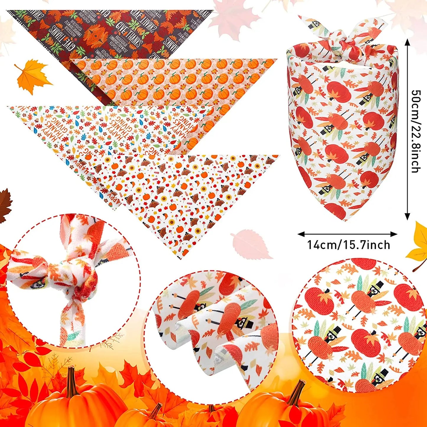 20 Packs Thanksgiving Dog Bandana Fall Autumn Pet Bandana For Dog Turkey Pumpkin Dog Triangle Scarf For Small Medium Pet Cats