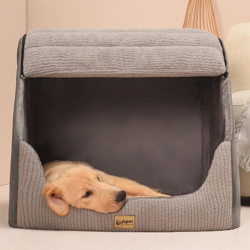 Niche d'hiver chaude pour chien de taille moyenne et grande taille Golden Retriever amovible et lavable Niche fermée pour chien Villa Nid pour chat Lit pour animal de compagnie