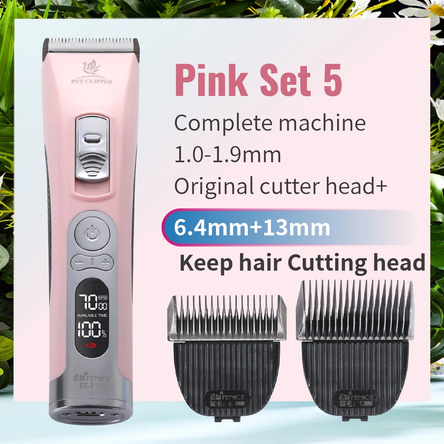 Fenice Clipper Dogs Professional LCD Screen Pet Cat Clippers Electrical Grooming Trimmer and Blade Rechargeable Haircut Machine