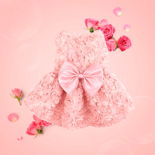 Dog Princess Dress Embroidered Flower Pet Pink Bowknot Princess Clothes Puppy Pet Spring Summer Dresses