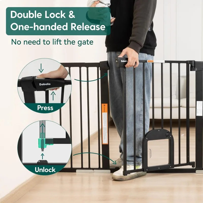 Baby Gate with Adjustable Cat Door, 29-43" Auto Close Durable Dog Gate for Stairs, Doorways and House,