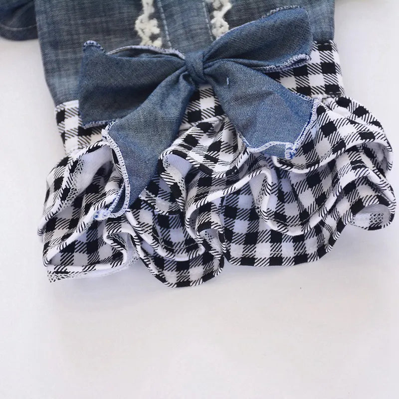 Fashion Dog Clothes Denim Plaid Dress For Small Medium Dogs Cat Spring Summer Pet Clothing Dog Costume Supplies Skirt Pet Suppli