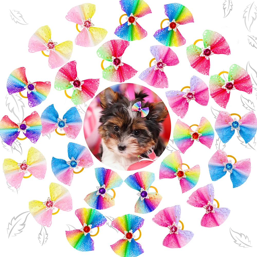 10/20/30PCS Pet Grooming Hair Bows Puppy Mix Colours Decorate Hair Accessories for Small Dog Hair Rubber Bands Dog Supplier