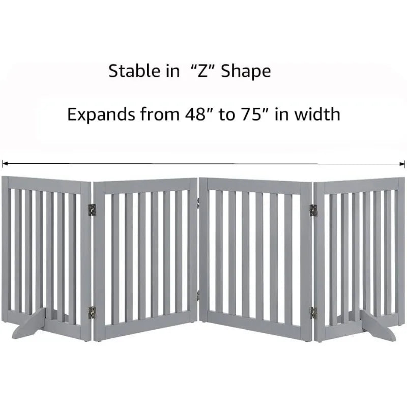 36”H Free Standing Pet Gate for Dog Cat Baby, Tall Wooden Dog Gates for Doorway, Stairs, Foldable Pet Fence for The House