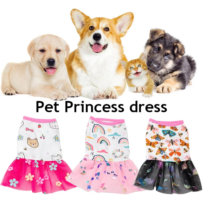 2024 New Fashion Dog Clothes Lace Design Dog Cat Dress Puppy Skirt Spring Summer Printing Mesh Dog Dress Fashion Pet Apparel