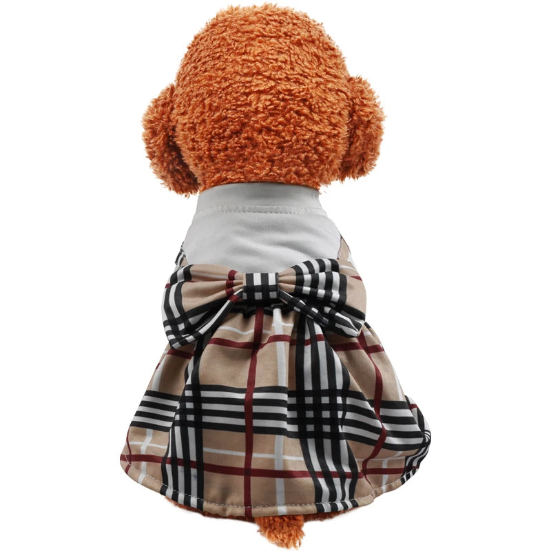 Pet Dog Cat Clothes Spring Summer Dress Big Bow Plaid Puppy Floral Print Skirt Casual Tutu Coat Dress For Small Dog Pet Apparel