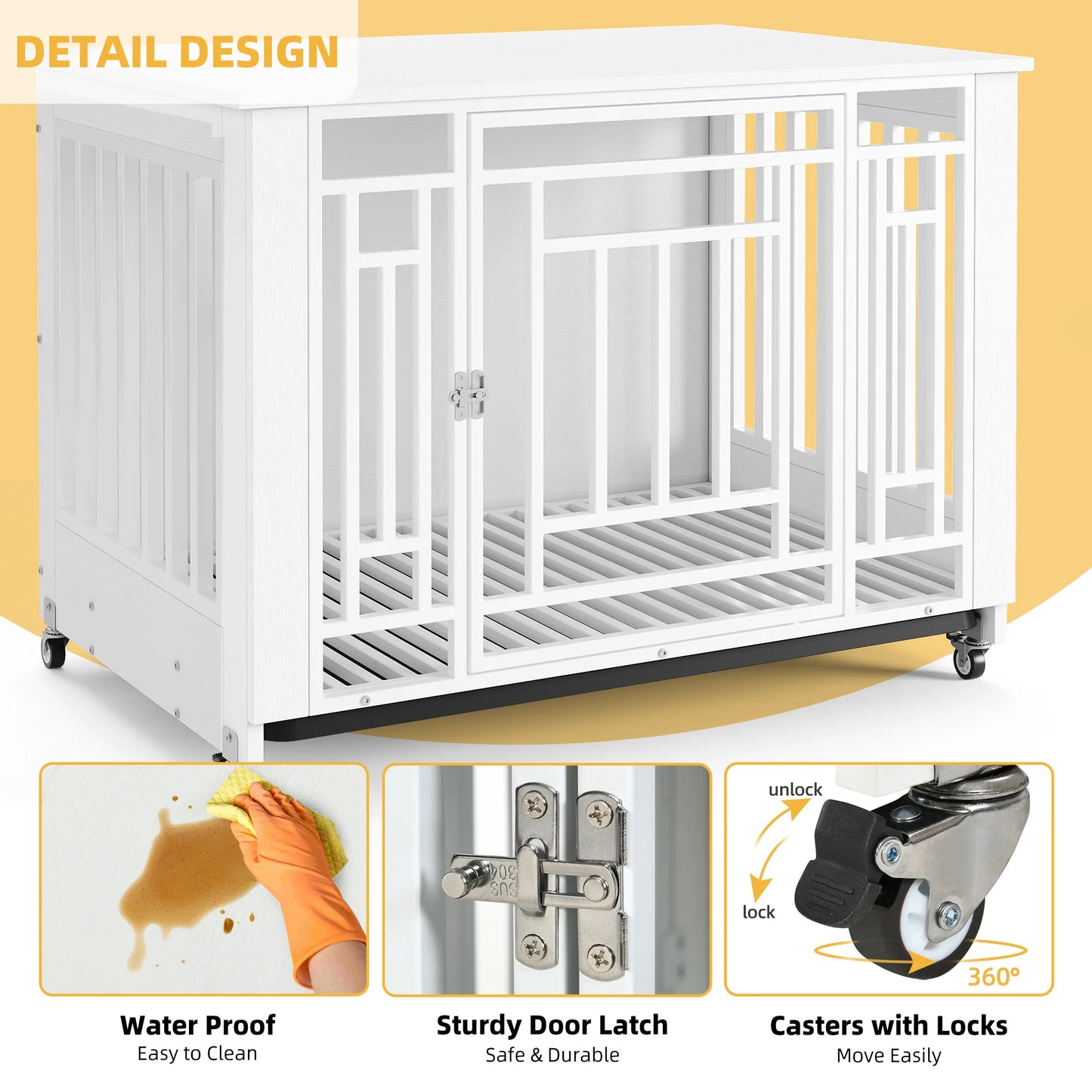 38'' Dog Crate Cage Furniture Dog Kennel w/ Removable Tray for Small Medium Dog White