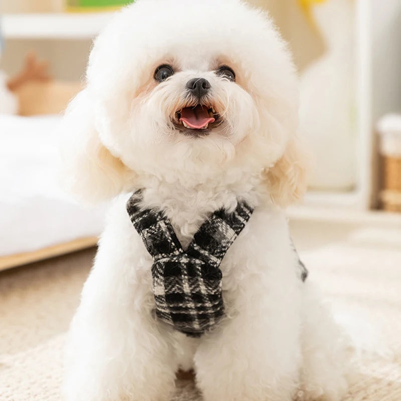 Luxury Dog Clothes Thickened Autumn Winter Warm Pet Dog Dress Puppy Shirt Striped Plaid Dog Costume Chihuahua Bichon Dog Coat