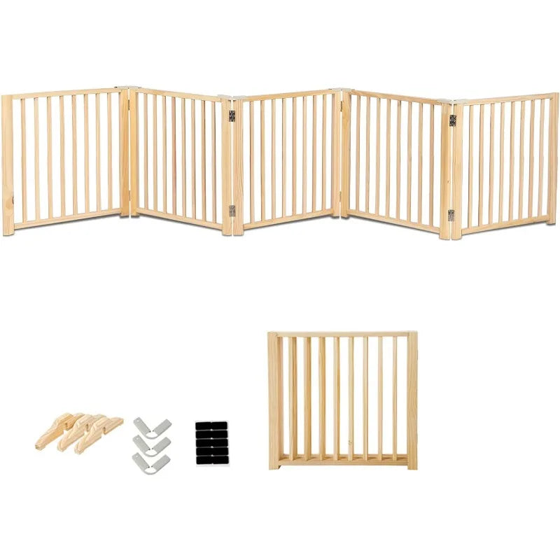 Freestanding Wooden Dog Gates -Foldable Pet Gate Indoor Dog Fence, Dog Gate for Doorways, House, Stairs, Halls-3 Panel